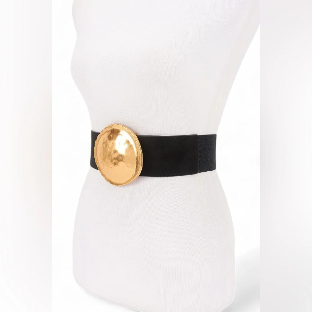 Vegan Suede Elastic Statement Belt - Green, Camel, Black